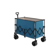 Beach Wagon,Collapsible Wagon 220lbs with Big Wheels Foldable Wagon Carts, Heavy Duty 300L Folding Utility Garden Cart Blue
