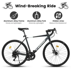 NAYSAYE Bicycle 700C Road Bike Lightweight Aluminum Frame 16 Speed with Disc Brakes for Men and Women, Dark Blue, 68"*18"*37.5"