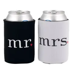 Mr. and Mrs. Can Coolers: Hortense B. Hewitt Black Foam Beverage Cozy, Engagement Koozies, Slim Can Cooler, 5x6 Inch