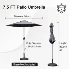 Syemin Outdoor Patio Umbrella with 6 Sturdy Ribs, Push Button Tilt and Crank, Waterproof, UV-Resistant Uitable for Garden, Gray, 90"*90"*86.64"