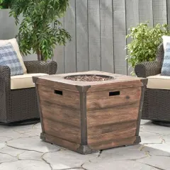 GDFStudio Banleigh Outdoor 40,000 BTU Lightweight Concrete Square Fire Pit Table, Brown