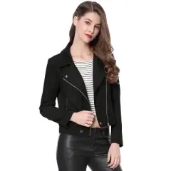 INSPIRE CHIC Women's Zip Up Faux Suede Biker Moto Jacket 2 Packs