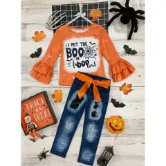 Girls FaBOOlous Sequin Patched Jeans Set - Mia Belle Girls