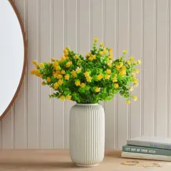 Farmlyn Creek 8 Pack Artificial Outdoor Flowers with Faux Eucalyptus Leaves Plants for  Gardens Home Decor, Yellow, 6 x 13.5 in