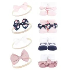 Hudson Baby Infant Girl 16Pc Headband and Socks Giftset, Blue Blush Floral, One Size