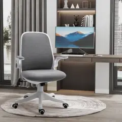 Vinsetto Linen-Touch Fabric Office Desk Chair Swivel Task Chair with Adjustable Lumbar Support, Height and Flip-up Padded Arms