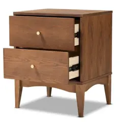 Landis Wood 2 Drawer Nightstand Ash Walnut/Gold - Baxton Studio