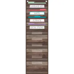 Teacher Created Resources&reg; Dark Wood Design 10 Pocket File Storage Pocket Chart, 14" x 58"