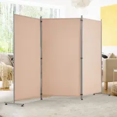 COWLOWN Beige 3 Panel Privacy Screen, Folding, Suitable for Indoor Spaces like Living Room, Study, and Outdoor Areas