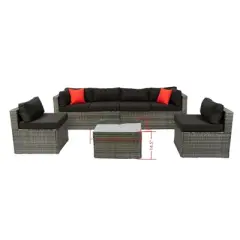 DSVIMOY Sectional Sofa Sets, 5 Pieces Rattan sectional Outdoor Furniture Cushioned U Sofa set with 2 Pillow, Gray, 25.6"*25.6"*14.5"
