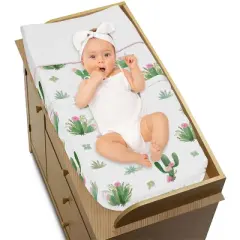 Sweet Jojo Designs Girl Changing Pad Cover Cactus Floral Green Pink and White