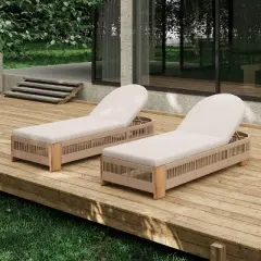Christopher Knight Home Lariya Outdoor Adjustable Acacia Wood and Rope Chaise Lounge with Water-Resistant Cushions (Set of 2)