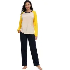 cheibear Womens Sleepwear Round Neck Nightwear with Pants Pajama Lounge Set
