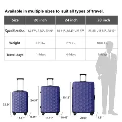 MAYEERTY 3-Piece Luggage Set Lightweight Travel Suitcases with TSA lock & Moulded Corner, Carry on Business Luggages, Navy Blue - 20"/24"/28"