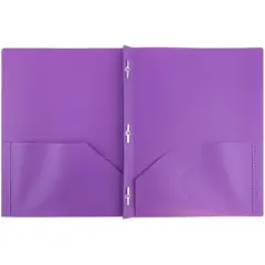 JAM 6pk POP 2 Pocket School Presentation Plastic Folders with Prong Fasteners Purple