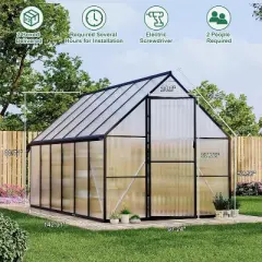 GustoWave  6'x11' Aluminum-Framed Polycarbonate Greenhouse Kit Black
