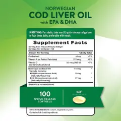 Nature's Truth Norwegian Cod Liver Oil with EPA & DHA | 100 Softgels