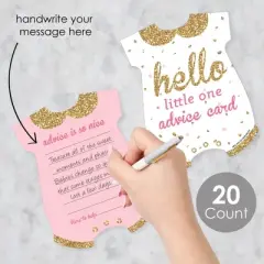 Big Dot of Happiness Hello Little One - Pink and Gold - Baby Bodysuit Wish Card Girl Baby Shower Activities - Shaped Advice Cards Game - Set of 20