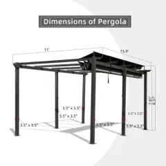 Gulches 11' x 16' Outdoor Retractable Pergola, Weather-Resistant Canopy Aluminum Garden Patio Grill Gazebo for Courtyard (Dark Gray)