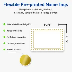 Avery&reg; Name Tags, 2-1/3" x 3-3/8", Gold Border w/ Gold Dots, 80ct