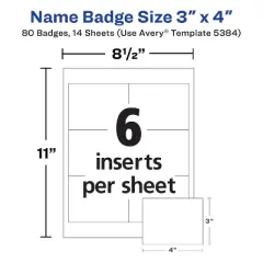 Avery Customizable Name Badge Clips, 3" x 4", White, 2 Packs, 80 Printable Inserts and Badge Holders with Clips Total (21879)