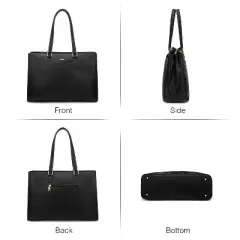 Laptop Tote Bag for Women 15.Inch Waterproof Leather Computer Bags Business Office Work Briefcase Black