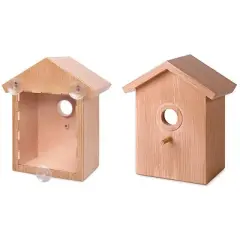 5 Star Super Deals 2 See Through One Way Mirrored Bird House - Suction Cup Window Mounted Bird Nesting Box