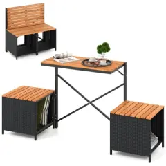 Costway 2-in-1 Outdoor Convertible Bench with Metal Frame PE Rattan Table and Chairs Set