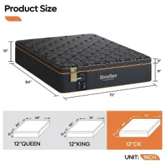 Bestier 12 inch King Size Pillow Top Mattress, Organic Wool Gel Memory Foam Mattress in a Box, Black, Made in US
