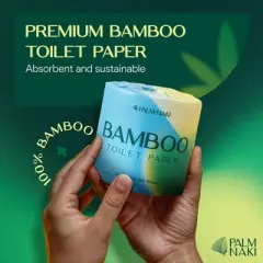Palm Naki Bamboo Toilet Paper 3-Ply 300 Sheets/Roll, Strong & Absorbent, Gentle Tree-Free