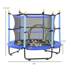 QingMoon 55IN 4.6FT Toddler Trampoline Equipped with 360-degree all-round protective net & Ball Pit For Indoor or Outdoor Use, Blue