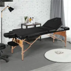 Yaheetech Professional Portable Massage Bed 3 Folding Massage Table with Backrest Black