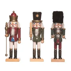 Transpac Wood Regal Shining Nutcracker Set of 3 Christmas Home Decorations for Festive Decor and Holiday Cheer