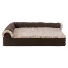 FurHaven Two-Tone Faux Fur & Suede Deluxe Chaise Lounge Memory Foam Sofa-Style Dog Bed
