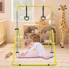 NAYSAYE Exercise Trainer Adjustable Multi Functional Horizontal Gymnastic Bar with Bear Rings for Kids Home Use, Yellow, 39.00"*57.00"*51.00"