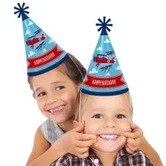 Big Dot of Happiness Taking Flight - Airplane - Cone Happy Birthday Party Hats for Kids and Adults - Set of 8 (Standard Size)