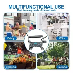 YONWAY Kids Wagon Cart with Removable Canopy, Heavy-Duty Foldable Beach Wagon for Kids, Pets, and All Terrains, 360&deg;Swivel Wheels,Supports 150 LBS.