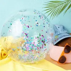 Blue Panda 4 Pack Gold and Turquoise Inflatable Glitter Beach Balls for Pool Decorations and Party Favors (20 In)