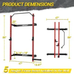 COZONY Space-Saving Folding Power Rack, 1000lb Capacity Wall-Mounted Squat Cage w/Attachments, 2.36" Depth When Folded