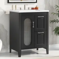 24" Bathroom Vanity with Sink, Bathroom Vanity Cabinet with Two Drawers and Door, Adjustable Shelf