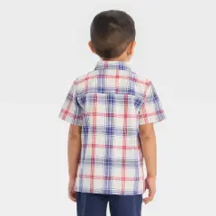 OshKosh B'gosh Toddler Boys' Short Sleeve Plaid Woven Shirt - Red/Blue/White