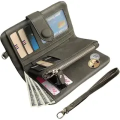 FATMOON Womens Bifold Wallets,RFID Blocking Leather Wallet with 15 Card Slots and ID Window & Zipper Coin Purse for Daily Use,Commuting