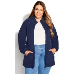 Women's Plus Size Polar Fleece Zip Jacket - navy | AVENUE