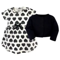 Touched by Nature Baby and Toddler Girl Organic Cotton Dress and Cardigan 2pc Set, Heart