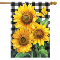 Checkered Sunflowers Summer House Flag Floral Everyday 28" x 40" Briarwood Lane
