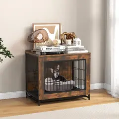 Tangkula Industrial Dog Crate Furniture Heavy-duty Kennel Cage w/ 3 Chew-proof Walls Small