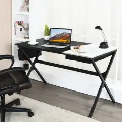 Costway Computer Desk Writing Study Laptop Table w/ Drawer & Storage Bag Walnut\Black