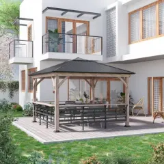 Outsunny 11' x 11' Grill Gazebo Canopy, Hardtop Gazebo with Three Bar Counters, Metal and Acrylic Combined Roof