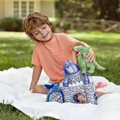 HearthSong - Plush Dragon Portable Play Set, Includes Four 6"H Winged Dragons and 12"H x 8" Sq. Castle, for Kids' Imaginative Play