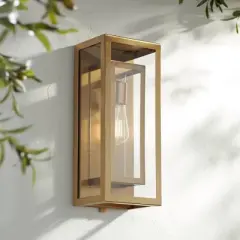 Possini Euro Design Modern Outdoor Wall Light Fixture Brass 16 1/4" Clear Glass Panel for Exterior Barn Deck House Porch Yard Patio Outside Garage